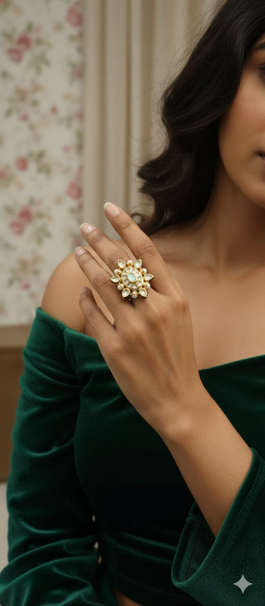 Mint Pearl Kundan Ring